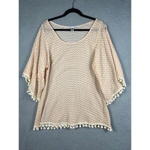 Eberjey Womens Size S/M Top Shirt Blouse Fringe Printed Swim Cover Up